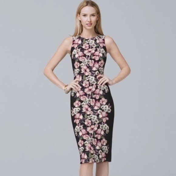 White House Black Market Dresses & Skirts - White House Black Market Floral Midi Sheath Dress Black Pink XS